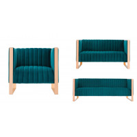 Manhattan Comfort 3-SS559-TL Trillium 3-Piece Teal and Rose Gold Sofa, Loveseat and Armchair